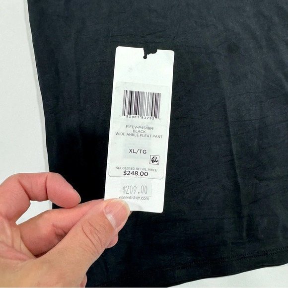 Eileen Fisher Sandwashed Cupro Knit Pleated Pant Wide Ankle Black - Picture 6 of 9